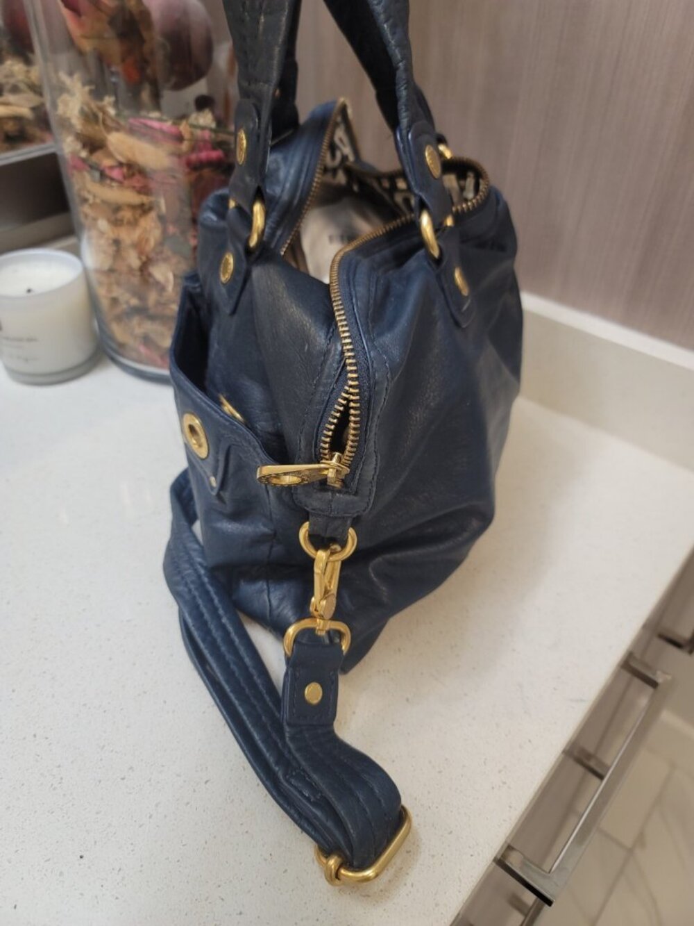 Marc Jacobs Navy Blue Leather Satchel Bag - Picture 4 of 8